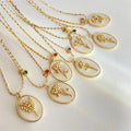 December Flower 3D Gold Shell Pendant Necklace Elegant Elliptical Stone Design Mother's Birthday Wedding Party Clavicle Chain