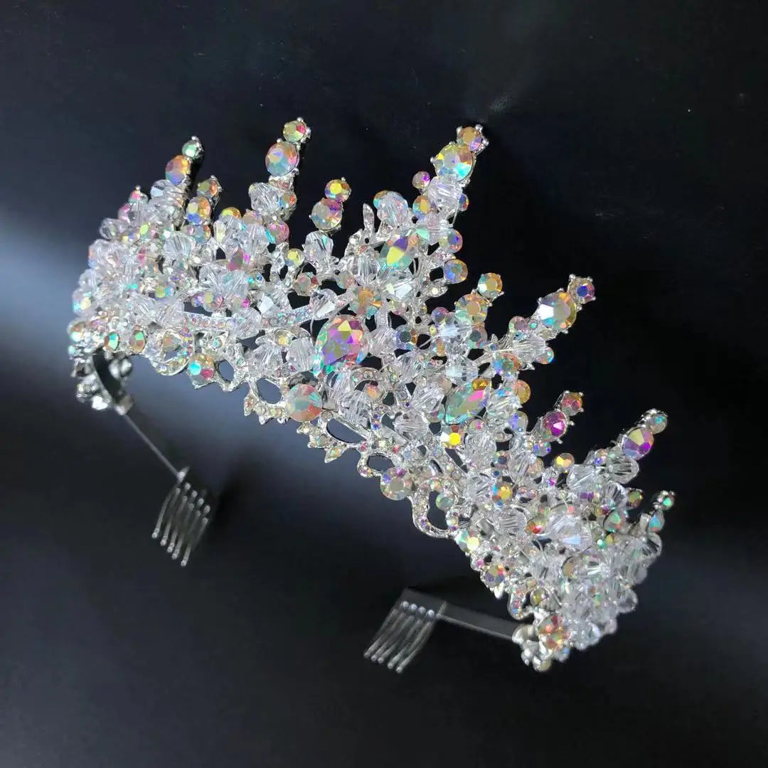LUOXIN 2021 New Wedding Accessories AB Rhinestone Hair Crown Handmade Crystal Bridal Tiara