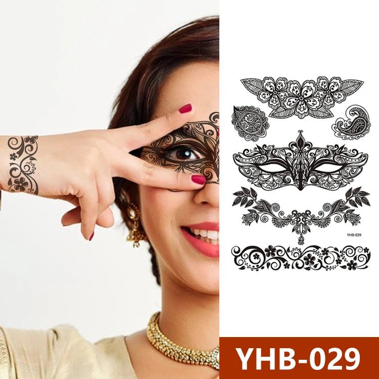 New Henna Mehendi Temporary Tattoo Sticker Face Leg Hand Black Red Brown-Water Proof Paper Material Body Decoration White Web