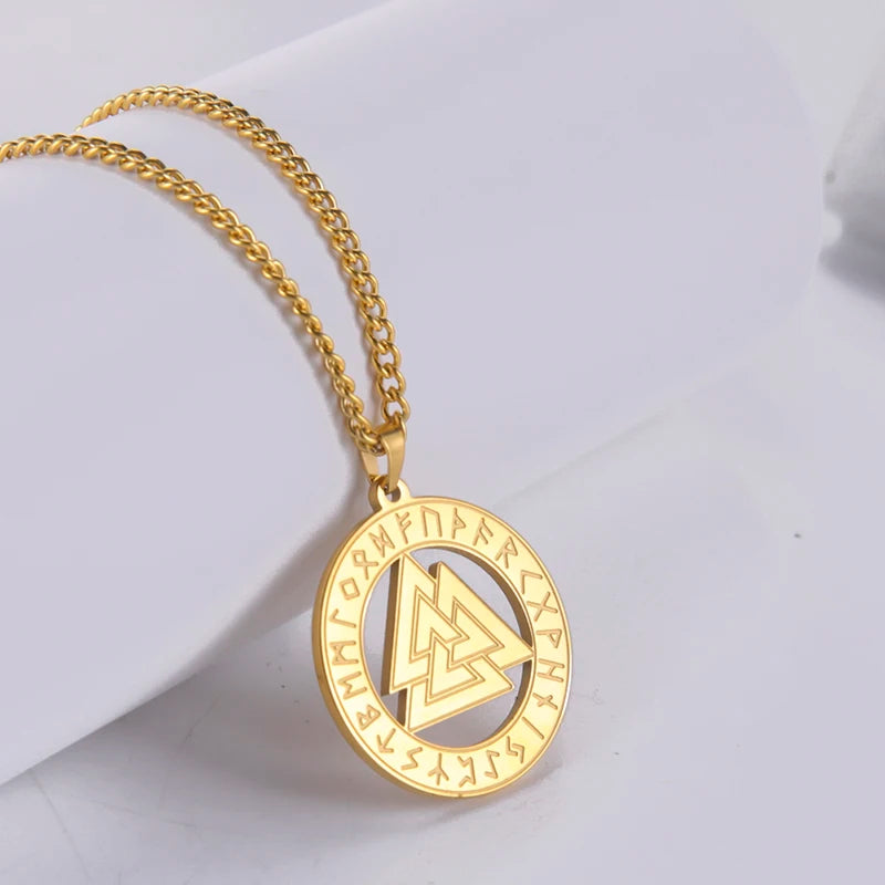 Odins Knot Symbol Pendant Necklace Valknut Viking Necklace Norse Viking Jewelry Stainless Steel Hollow Men Pendants Necklace