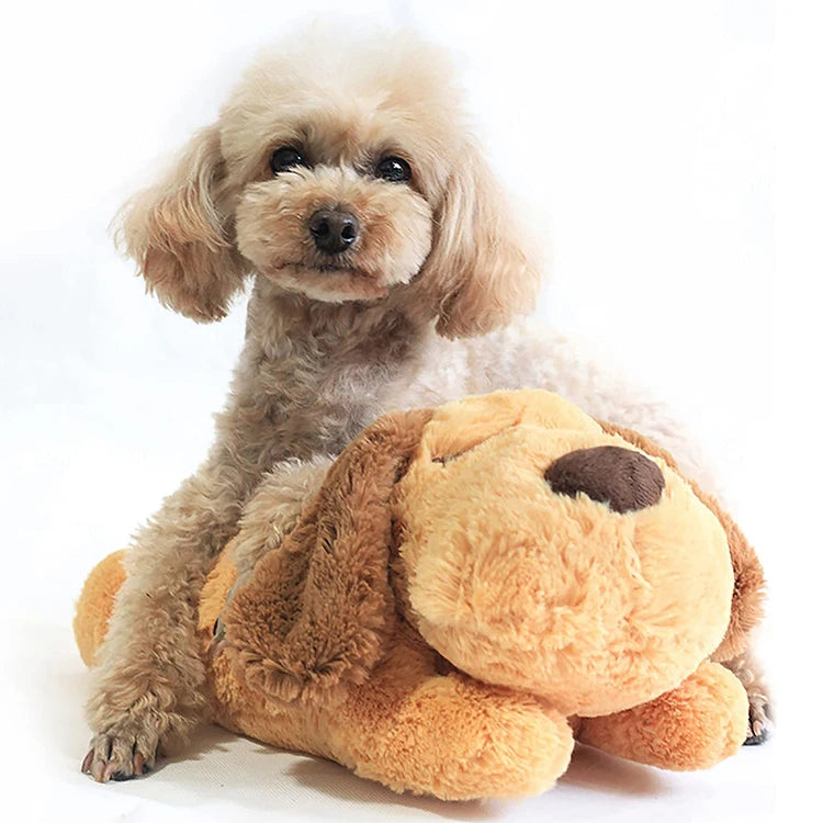Durable Soft Christmas Dog Calming Training Toy Puppies Anxiety Relief Sleeping Animal Plush Squeak Pet Toy with Heartbeat