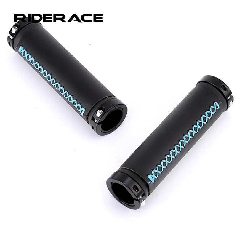 RIDERACE Bike Handlebar Anti-Skid Aluminum Alloy PU Leather Shock Absorption Sweat-absorbent Lock Handle Mountain Bicycle Grips