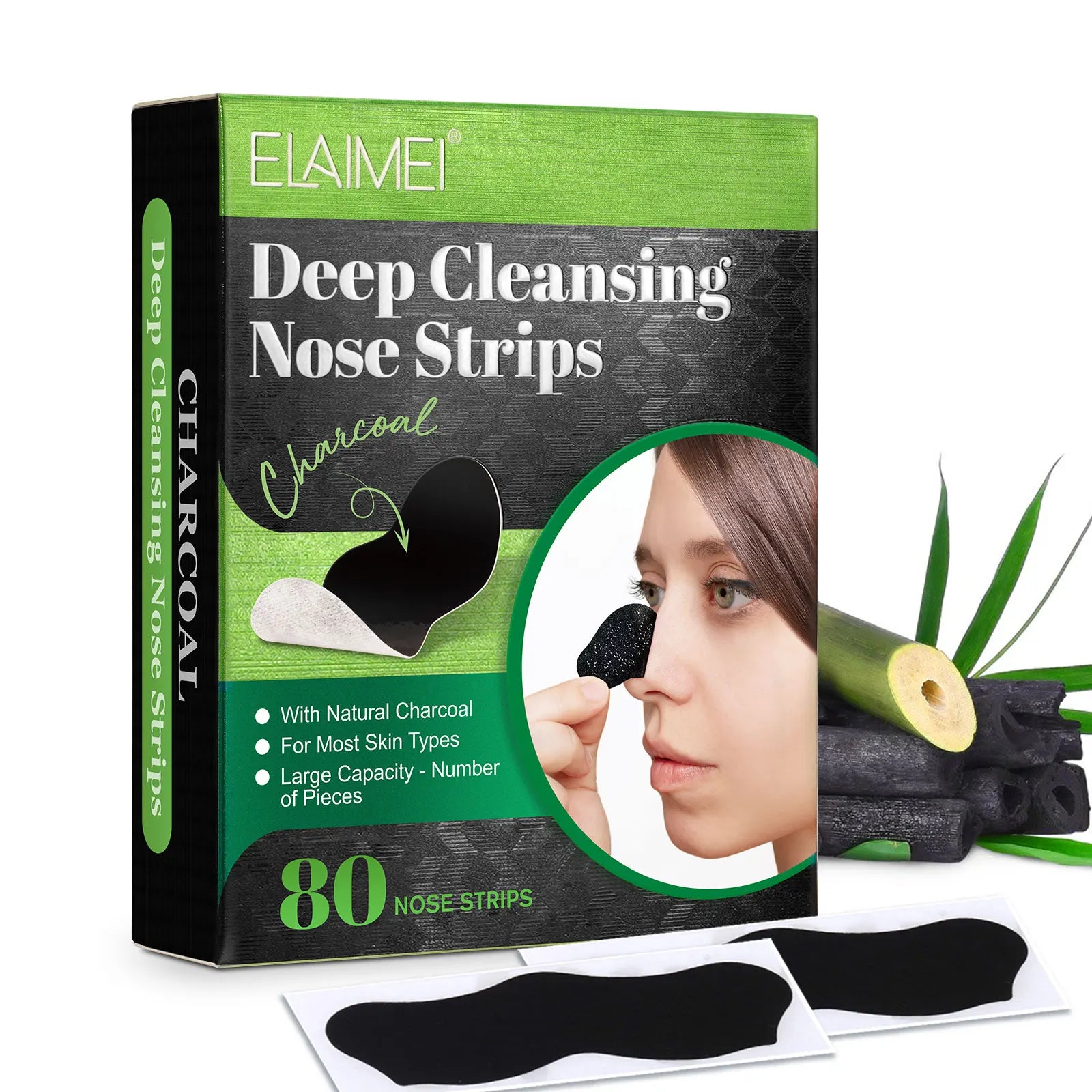 ELAIMEI Factory Customize Private Label Oversize Deep Cleansing Charcoal Nose Strips Blackhead Removal Nose Pore Strips
