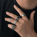 Gothic Darkness Scary Coffin/Bone Skull Rings Set for Male Punk Stackable Finger Rings on Hand Accessories Fashion Jewelry Gifts