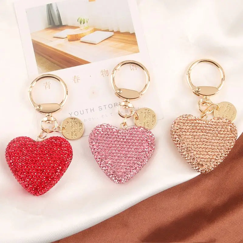 Luxury Glitter Rhinestone Heart Key Chains Couple Peach Heart Car Crystal Heart Keychain Bling for Purse Charm Pendant Key Rings