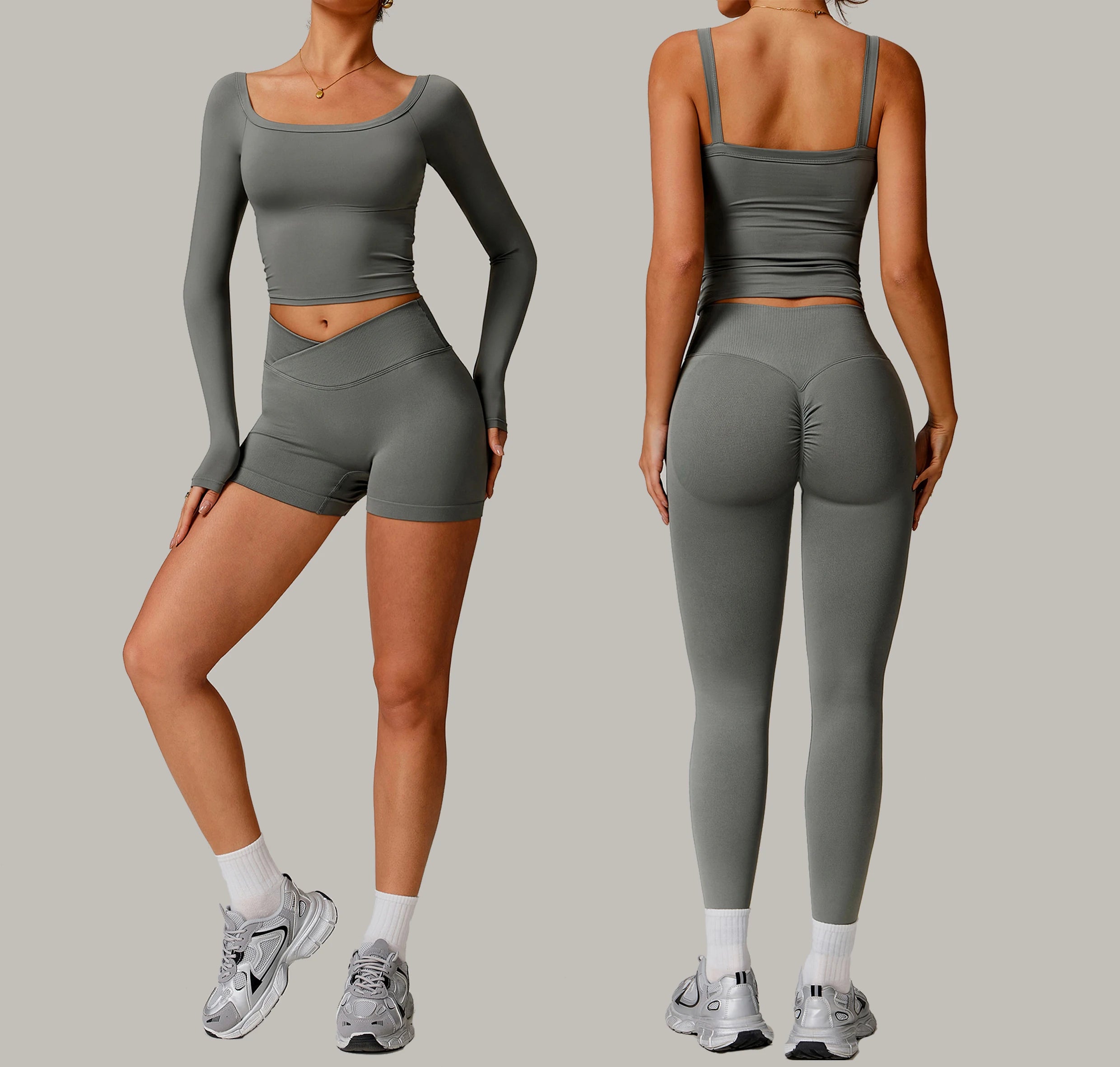 Women's 4-Piece Seamless Yoga Set High Waist Hip Lifting Pants Quick Dry Fitness Workout Wear Gym Sportswear for Adults