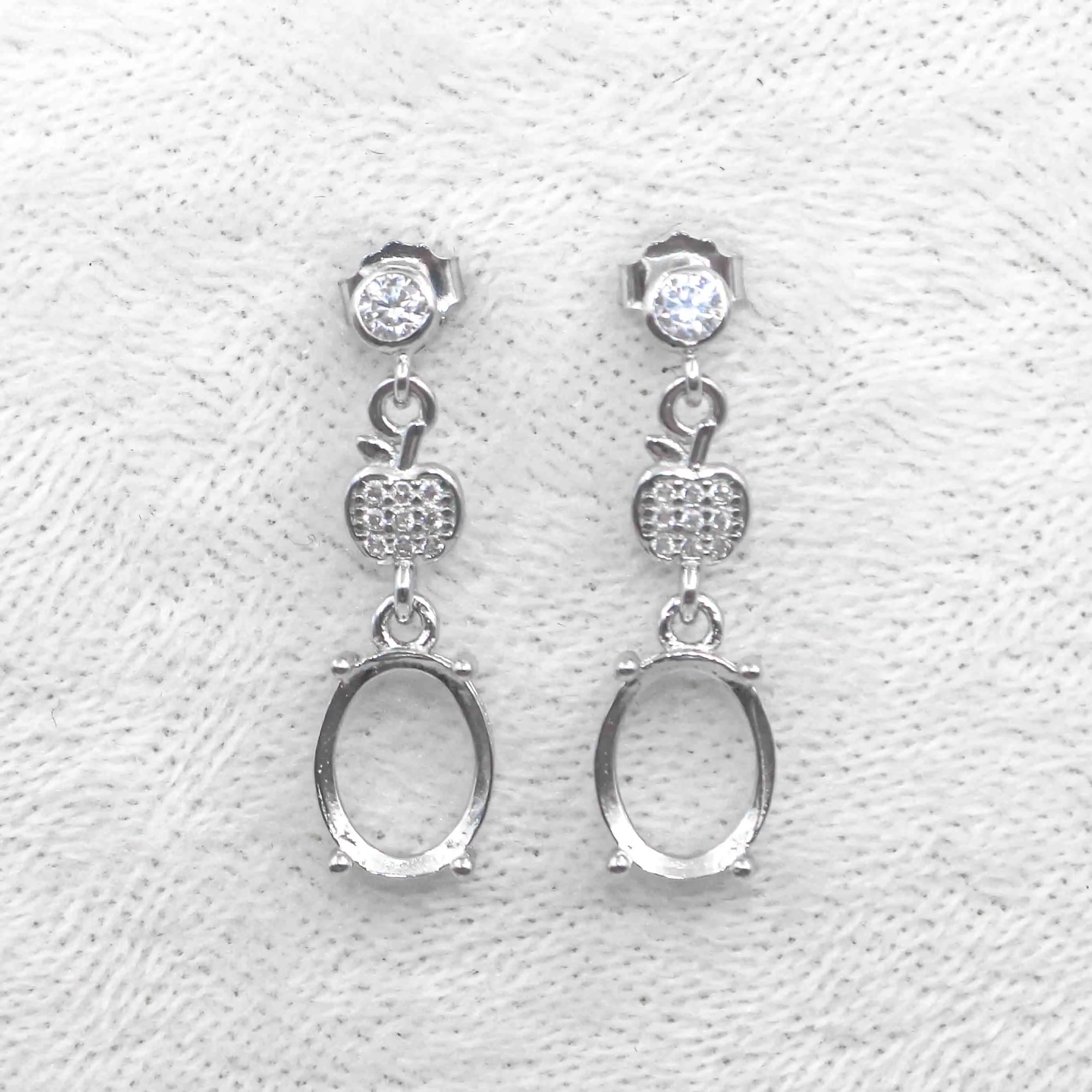 Sterling Silver 8*10mm Semi Mount Stud Eardrops Empty Support Blank Claws Setting S925 Base Without Center Stone for DIY Inlay