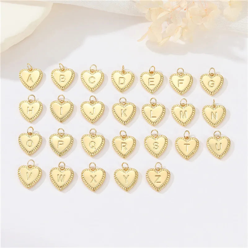 14k Gold Personalized Love Heart Shape Letters Pendant Letter Engraved Necklace Earrings Diy Charms for Women Girls