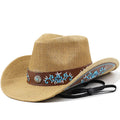 Tan Color Summer Fashion Vintage Hard Straw Cowboy Hat Australia Cattleman Style-for Daily Outdoor Fishing Travel Casual Use