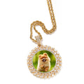 Wholesale Hip Hop Brass Memory Pendant Necklace Zircon Wheat Ear Leaf Photo Medallion Bling Charm with Rope Chain