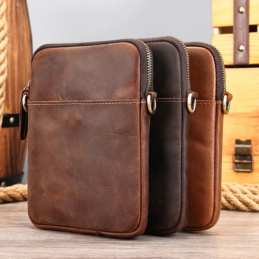 MARRANT Men Crazy Horse Leather Cell Phone Pouch Small Messenger Bag Leather Shoulder Bag Genuine Leather Crossbody Bag for Men