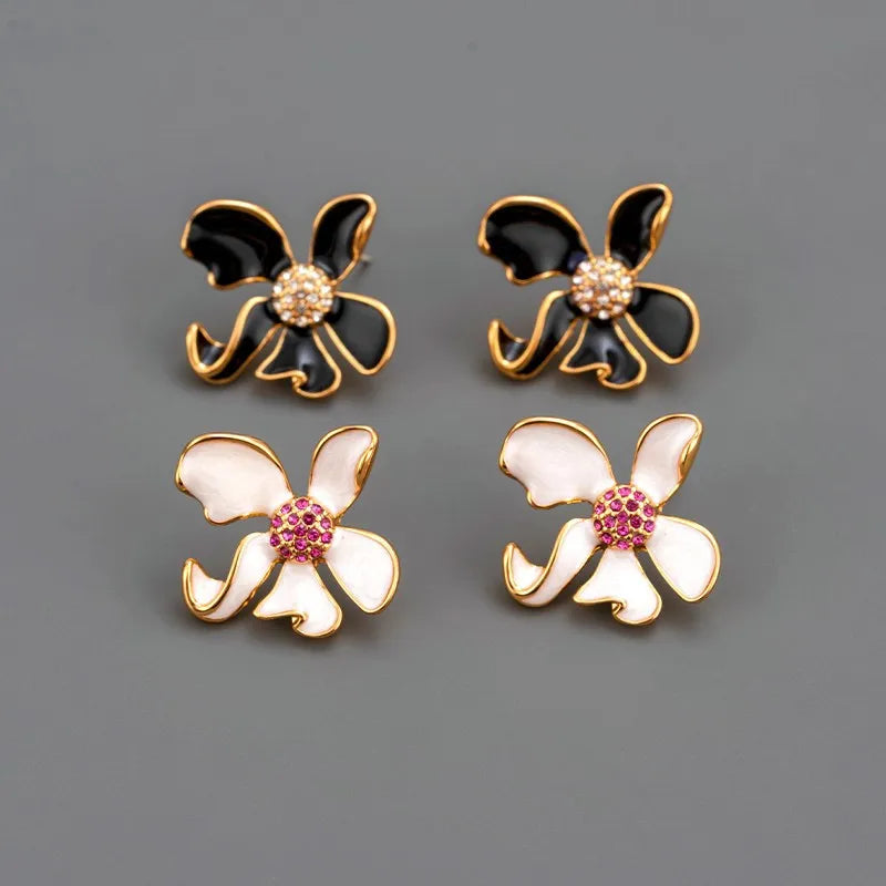 New Design Vintage Brass Enamel High Touch Earring Women Hand Painted Enamel Drop Glaze Flower Earrings