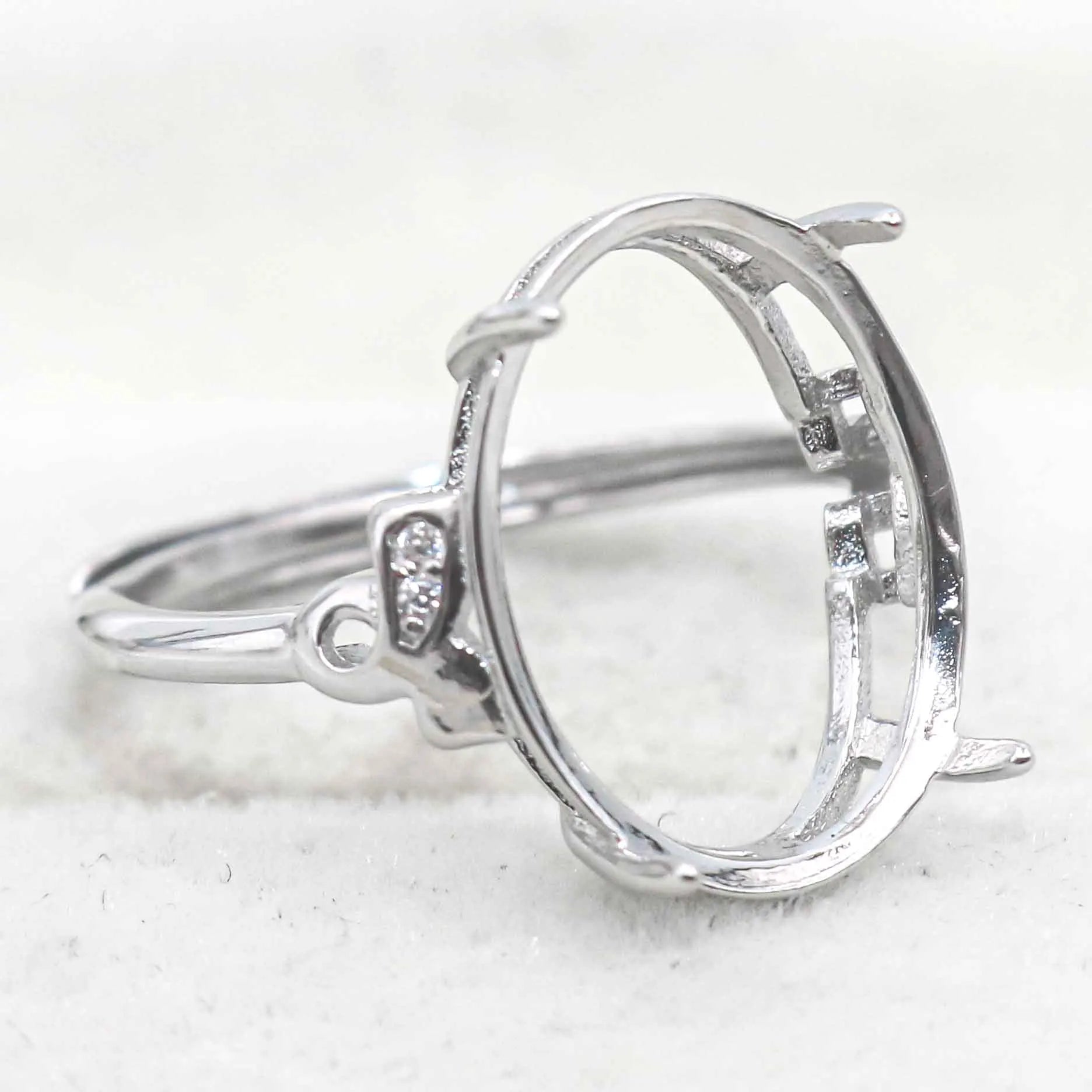 Sterling Silver 12*16mm Semi Mount Ring Empty Frame Blank Support Claws Setting S925 Base Holder Without Center Stone for Inlay