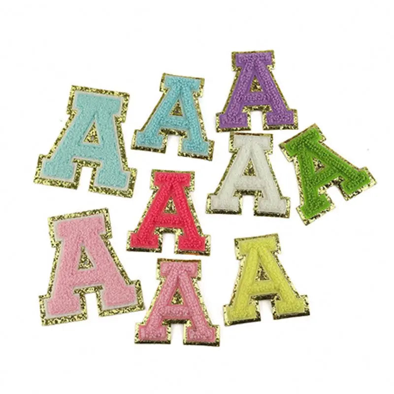 Stock  Sequin Gold Alphabet with Flash Embroidery Patch Self-adhesive Towel Chenille Letter Patch for Girls