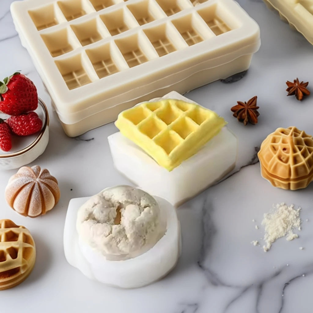 J6-45 Cake Decoration Accessories Simulation Food Bread Biscuit Cake Decor Baking Silicone Mold DIY Waffle Silicone Candle Mold