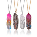 Handmade Irregular Amethyst Quartz Real Gem Natural Stone Tree of Life Pendant Necklace for Woman