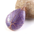 HZ New Arrival Fashion Natural Stone Jewelry Copper Wire Wrapped Tree of Life Healing Amethyst Pendant for Women Crystal Jewelry