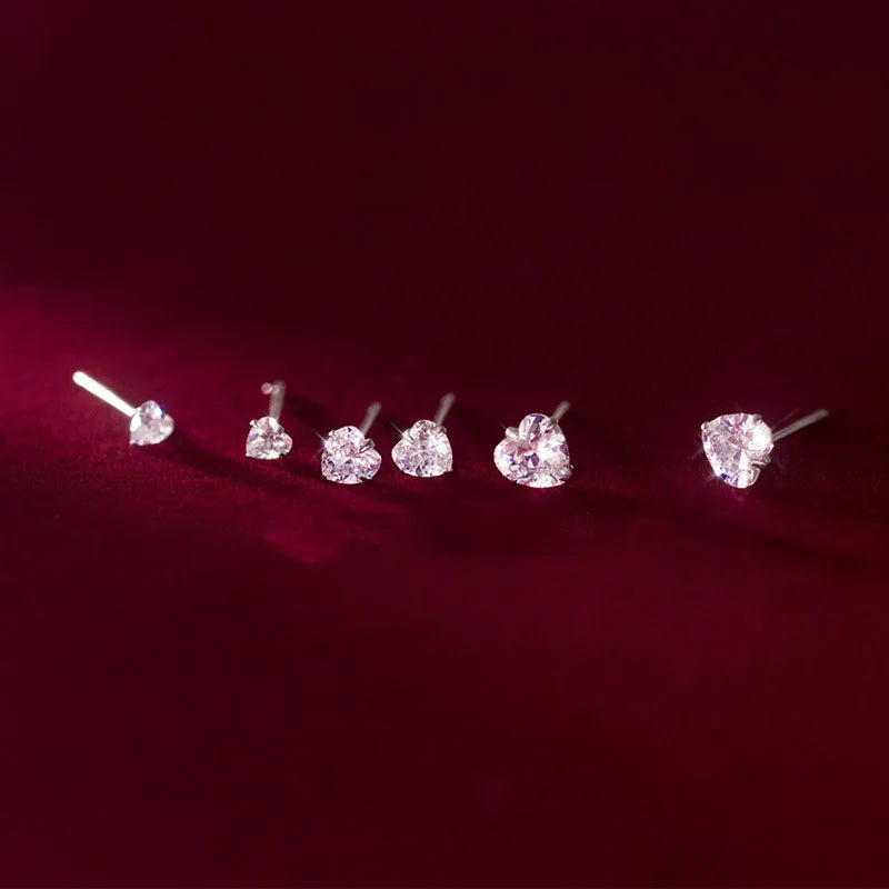 New Design S925 Sterling Silver Cubic Zirconia Heart Stud Earrings Silver Jewelry for Women G7442