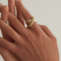 Waterproof 18K Gold Plated Stainless Steel High Shell Shape Cross Double Layered Cute Geometric Open Rings