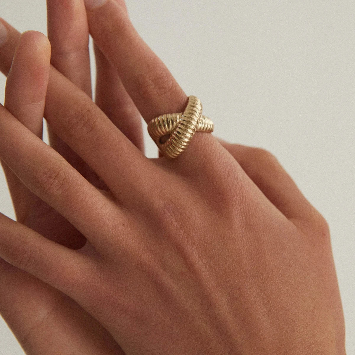 Waterproof 18K Gold Plated Stainless Steel High Shell Shape Cross Double Layered Cute Geometric Open Rings