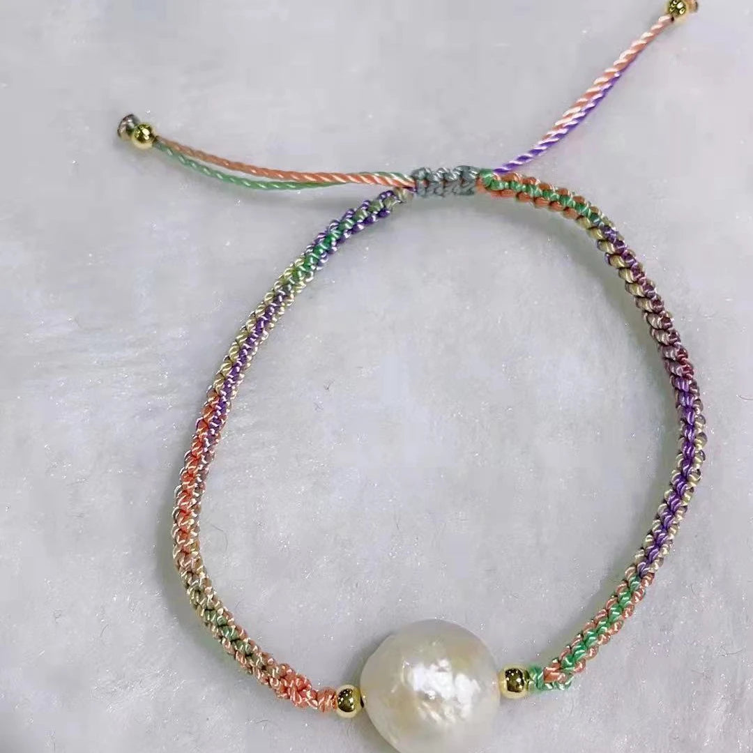 Factory Direct 10mm Baroque Freshwater Pearl Bracelet Handmade Woven Bracelets for Women Cute Girl Wrap Bracelets 186 10 Gifts