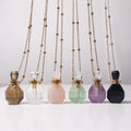 Various Healing Crystal Oil Bottle Precious Stone Essential Diffuser Bottle Amethyst Pendulum Perfume Bottle Pendant Necklace