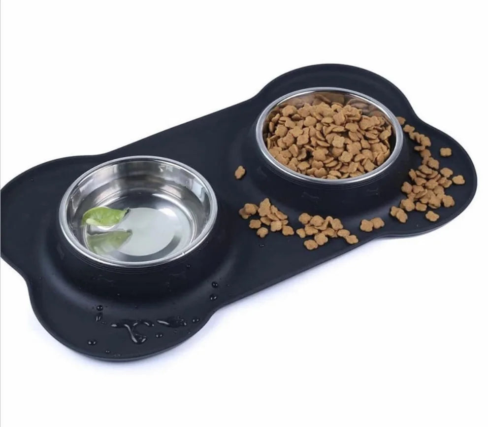 All-In-One Portable Silicone Pet Bowl Mat Non-Spill Feature Hot Selling Customizable Logo Double Water Print Dog Stainless Steel
