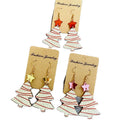 2025 Trendy Women's Wood Plant FS Drop Earrings Romantic Cake Christmas Tree Mirror Five Star Wooden Pendant New Christmas