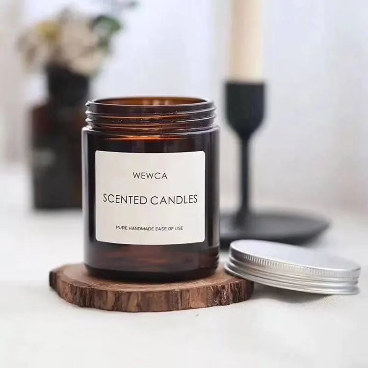 Wholesale 100ml Amber Brown  Clear Glass Candle Bottle Jar  with Stickers Holder and  Aluminum Cover