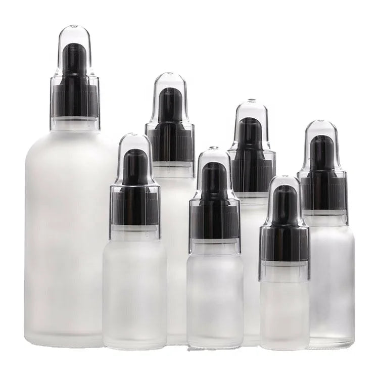 5ml 10ml 15ml 20ml 30ml 50ml 100ml Empty Clear Frosted Glass Essential Oil Dropper Bottle with Dust Cover Cap