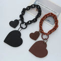 Handmade Leather Heart Keychain Acrylic Plastic Link Chain Key Ring for Women Girls Handbag Pendant Accessories Car Key Gifts