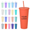 Christmas Gift Custom 16oz Tumblers Cup Logo Taper Black Matte Boba Cup Reusable 24oz Plastic Cold Cups With Lid and Straw