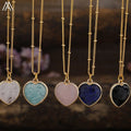 Mini Heart Necklace Love Gifts  Natural Gemstone Faceted Hearts Pendant Gold Chain Jewelry