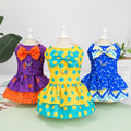 Small Dog Clothes Pet Apparel with Bow Tie and Leash Skirt Princess Dress Dog Dress with Leash Cotton  Fabric Pet Clothing
