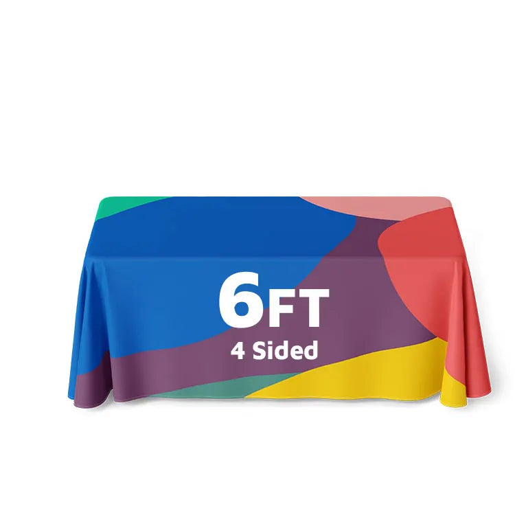 Custom Printed Trade Show Table Cloth Banquet Wedding Party 6ft Fitted Promotion Full Color 4 Sided Table Cover