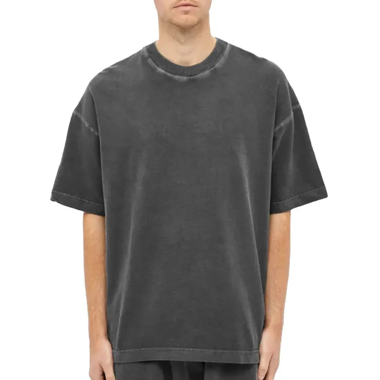 Men's 100% Heavy Cotton Oversized Drop Shoulder T-Shirt Custom Logo Design Vintage Acid Washed Solid Pattern Men's Blank T-Shirt