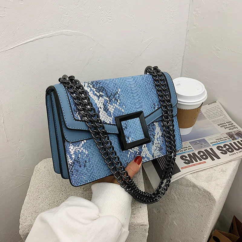 2020 Hot Selling Fashion Design Ladies Shoulder Bags Snakeskin Pu Leather Crossbody Purse Chain Handbags for Women Luxury