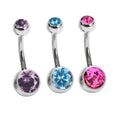 G23/ASTM F136 Titanium Body Piercing Externally Treaded Double Jeweled Belly Button Rings Jewelry for Woman