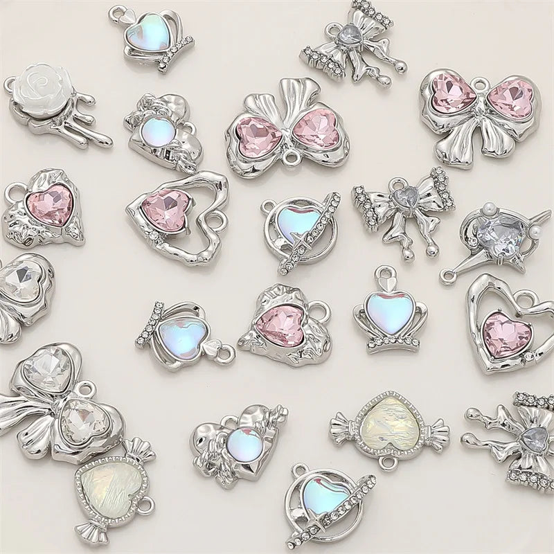 Wholesale Crystal Pendant Multistyle Colorful Hollow Heart Star Bow Rose Crown Shaped Pendant for Earring Jewelry Accessories