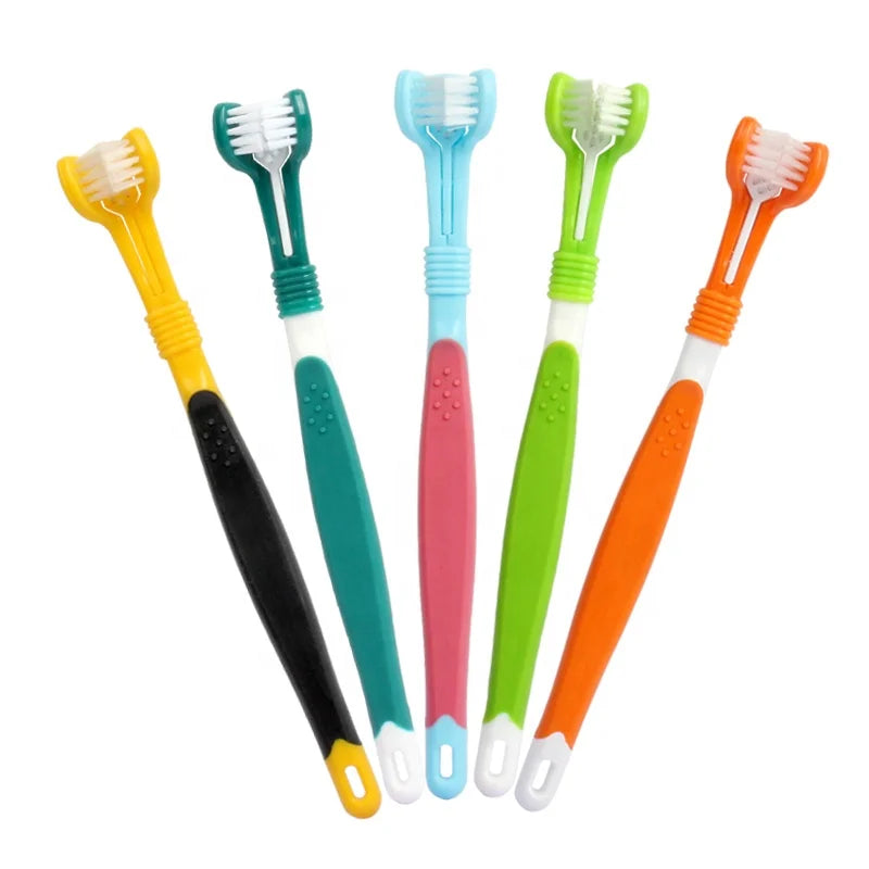 Factory Wholesale LOW MOQ New Design Three Heads Pet Cat Dog Toothbrush