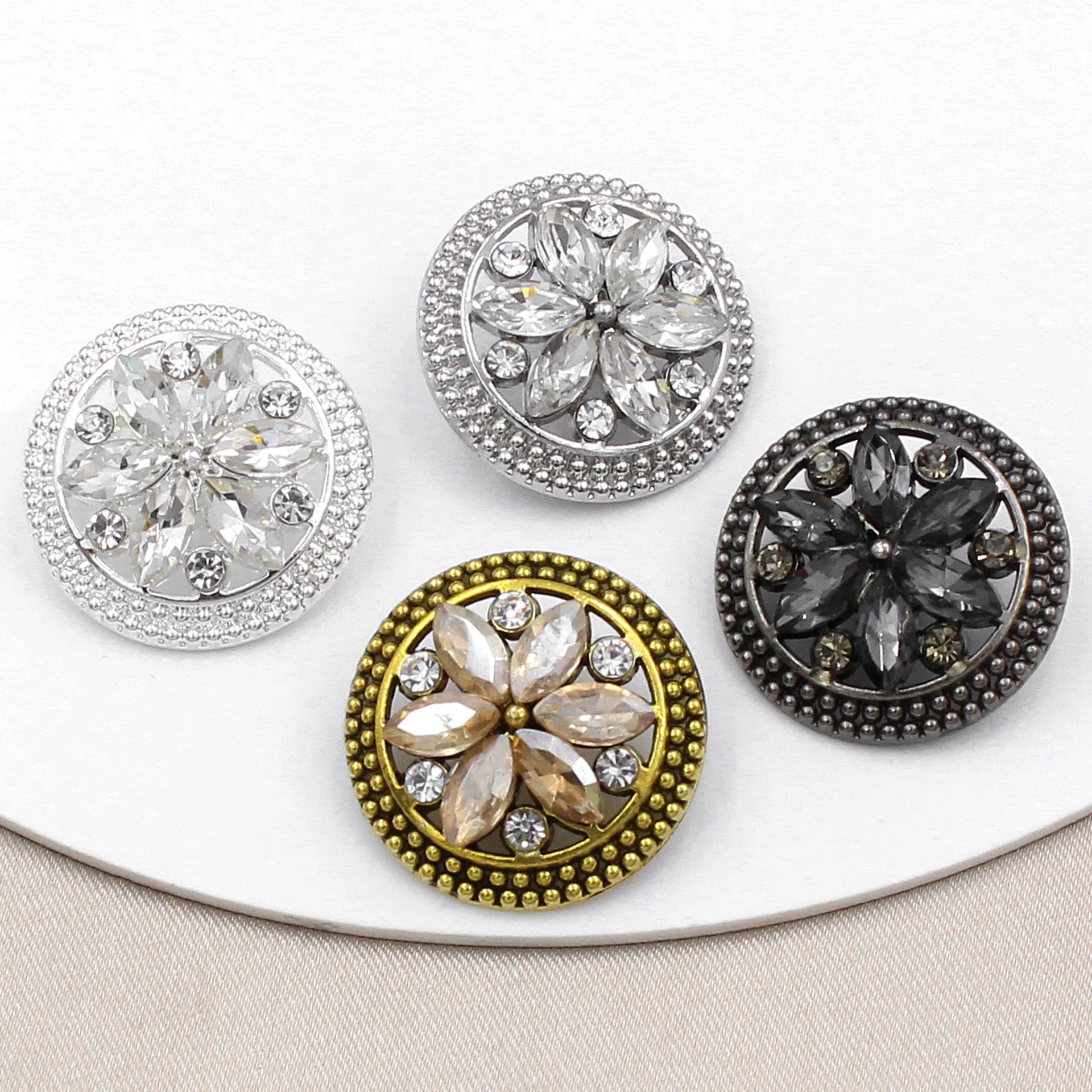 RB047 Hot Sale Shiny Zircon Flower  Button Fancy Coat Alloy Metal Rhinestone Shanks Button for Coat/Dress