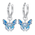 925 Sterling Silver Blue Butterfly Ear Buckles Heart Shape Hoop Earrings with Pave CZ Fine Jewelry for Women Gift-BSE845