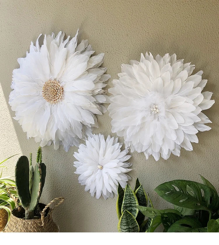 Wholesale White Modern Nordic Boho Wall Art Feather Juju Hat Wall Decor for Sale Home Decor Christmas Living Room Bedroom
