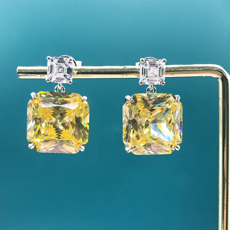 Women Fine Jewelry Hoop Earrings 925 Silver Inlay Exquisite Zirconia Stud Earrings Fashion Yellow Stone Hoop Earrings