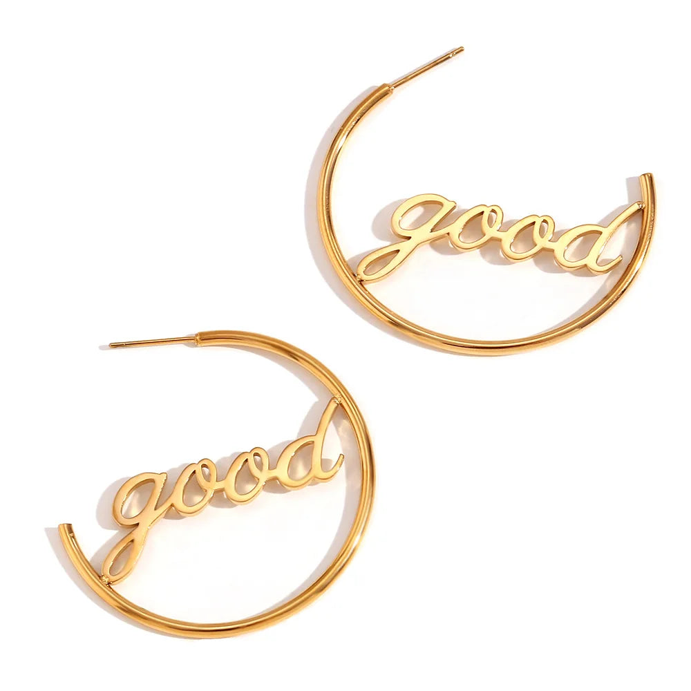 Custom 18K Gold IP Plated Stainless Steel Mama Hoop Earrings Trendy Fashion Jewelry with Custom Name Logo for Women Perfect Gift
