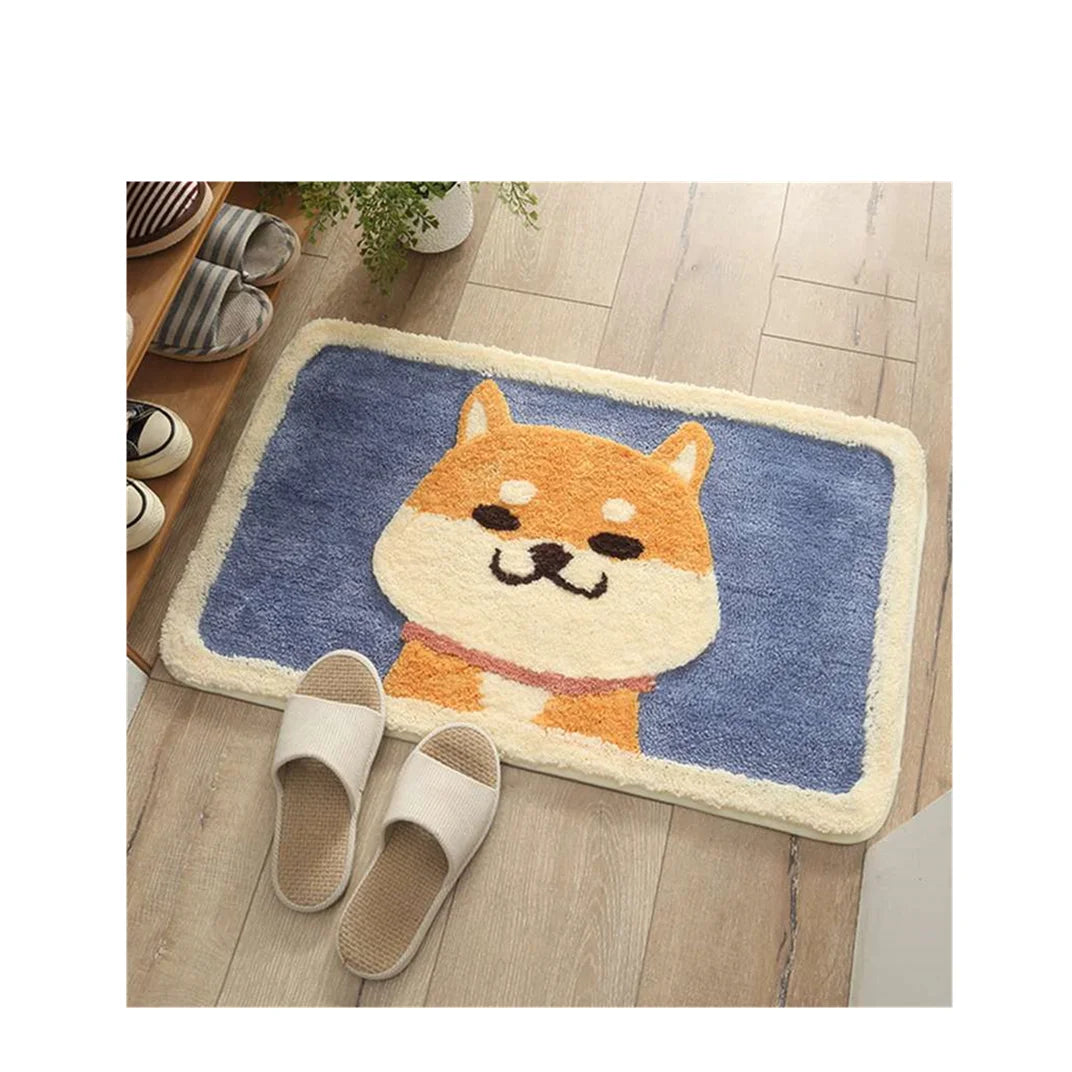 Cute Small Yellow Dog Double Layer Home Absorbent Non-slip Flocking Floor Mat Indoor Home Decor Rugs