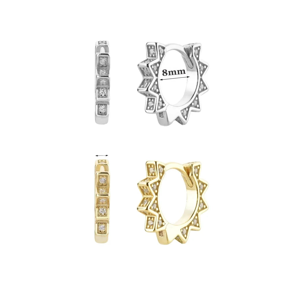 FUAMAY CZ Gold Plated Punk Horn Spike Huggie Hoop Earrings S925 Silver Zircon Jewelry Gift