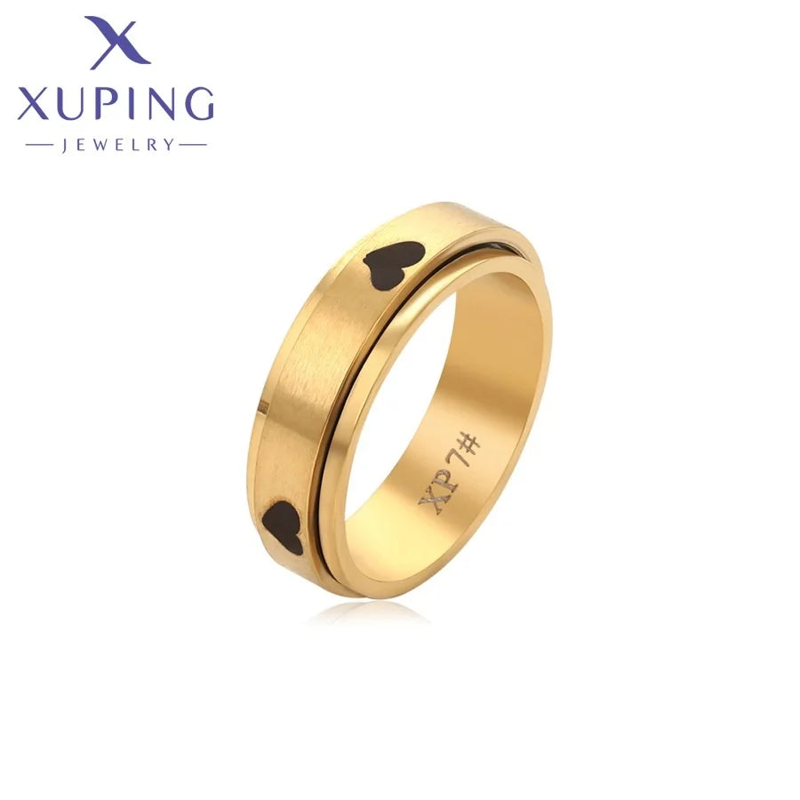 T000971588 Xuping Jewelry 24K Gold Color Plated Stainless Steel Fashion Heart Rotation Men Ring