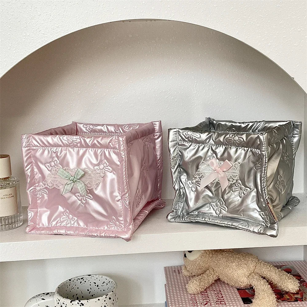 Quilted Plaid Women's Cosmetic Bag Sweet Boe Desktop Storage Box Ladies Makeup Cases Pu Leather Pouch for Female Purse Handbags