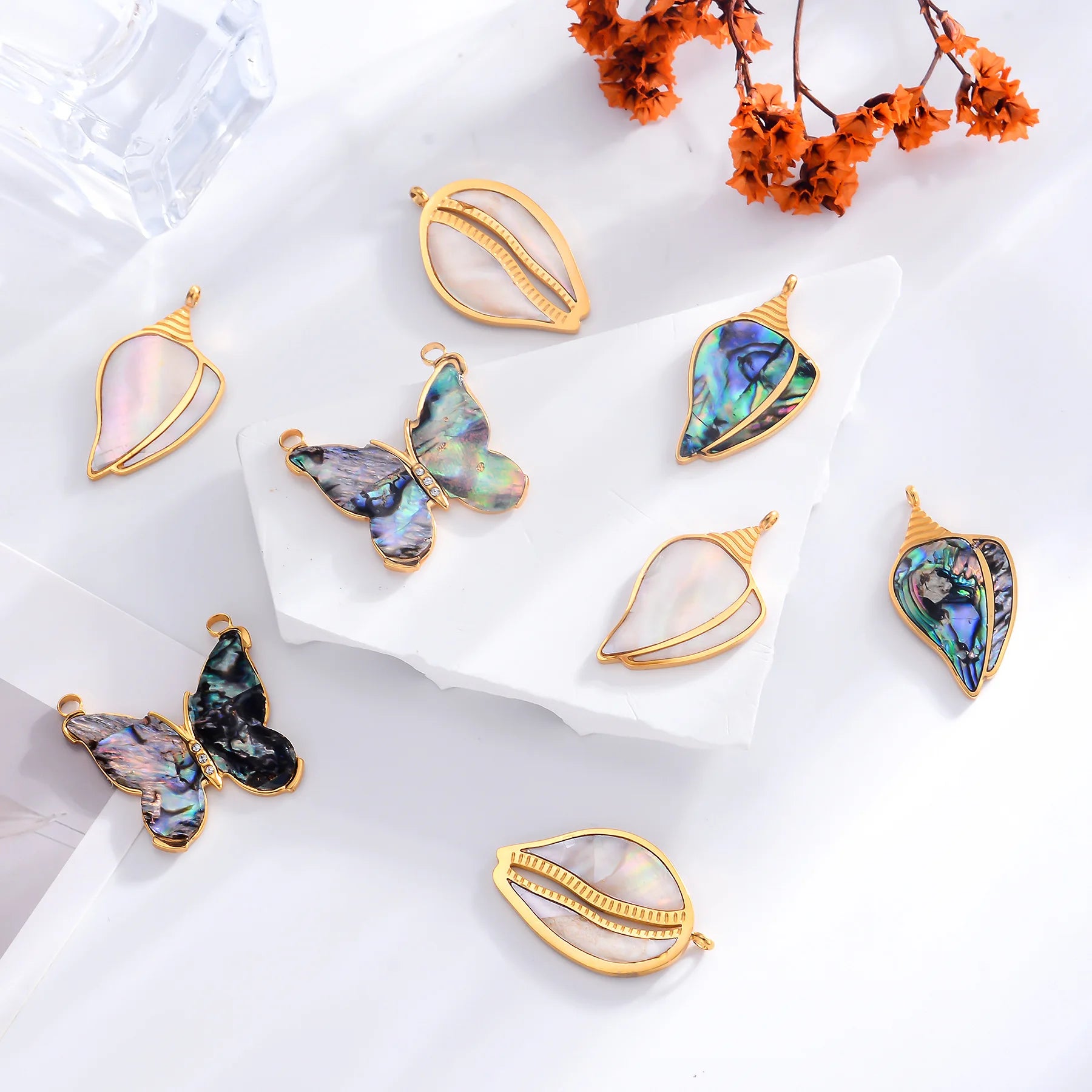 Dainty Shell Butterfly Charm Gold Plated Stainless Steel Pendant Boho Conch Shell Charms DIY Jewelry Bracelet Necklace Supplies